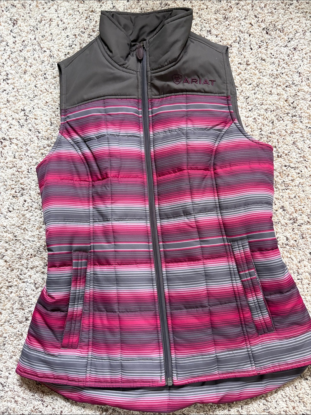 Ariat Gray and Pink Striped Quilted Vest